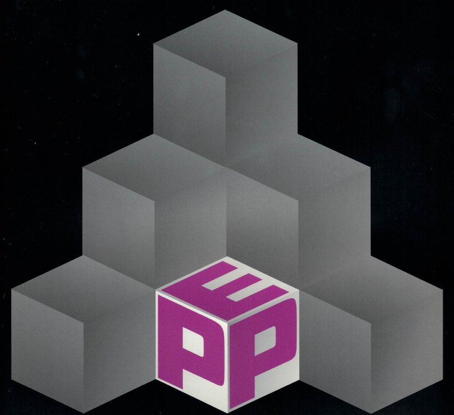 The PEP cube pyramid: grey cubes stacked in rising tiers, with the white PEP cube at the base, representing detail building up from each employee to the whole facility.